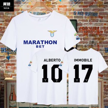 意甲拉齊奧隊服足球迷服短袖T恤衫男女純棉半袖運動服休閑球衣服