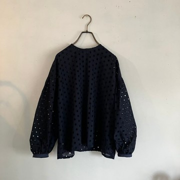 蓬鬆蕾絲花紋罩衫 (深藍) (0to-155)