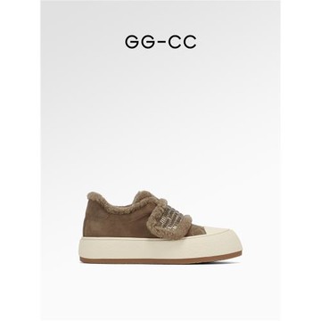 【泰迪卷卷】GGCC冬季新款時尚厚底加絨板鞋羊毛絨休閑鞋女