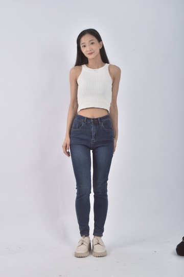 (M) 【里唯私服】丹寧牛仔緊身藍色長褲