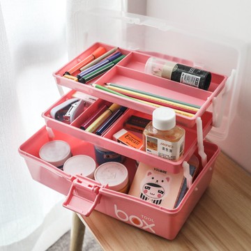 美術工具箱 三層手提式美術用品工具箱多功能大號兒童小學生水粉繪畫畫收納箱『XY16393』