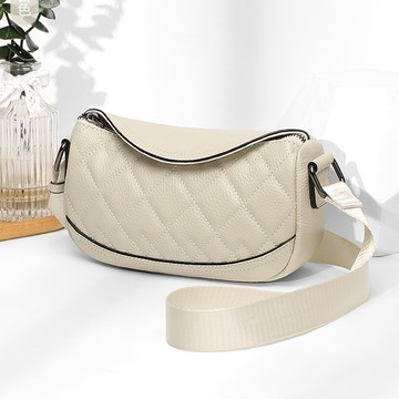 【Sp house】流行菱格真皮女款斜背包側肩包(米色)