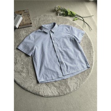 (免運)Xanvas高級淡藍色條紋短袖襯衫cleanfit百搭夏季短寬boxy慵懶