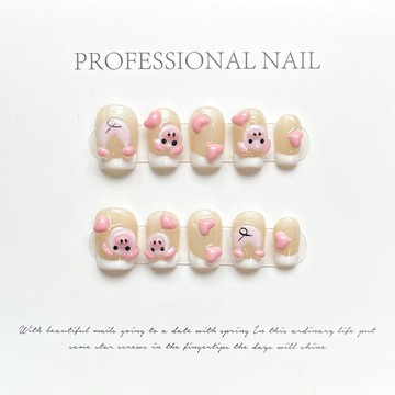 💟加一手工甲💅🏻爆款純手工手捏立體小豬可愛風法式穿戴甲美甲成品貼片裸粉顯白純手工穿戴甲 BXWJ