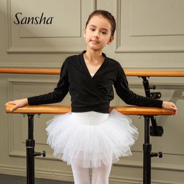 Sansha法國三沙舞蹈服女童系帶保暖上衣長袖外套柔軟芭蕾舞練功服