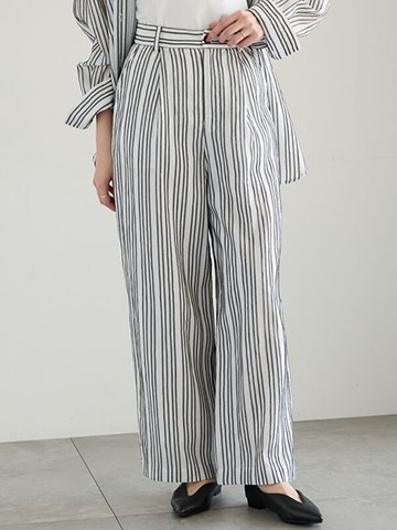 直條紋理感單釦設計長褲(0F000577810) - Te chichi