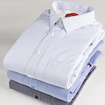 富紳免燙男士保暖襯衫男長袖加絨加厚冬季寬松商務休閑條紋襯衣