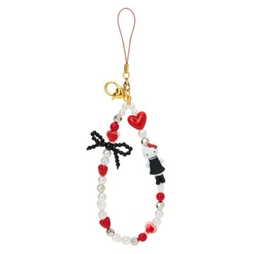 asdfkitty*KITTY 長腿系列 黑洋裝 紅愛心 串珠手機腕帶 掛繩 手帶 吊飾-日本正版商品