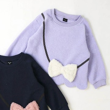 日本 ZOOLAND - 可愛印花裏起毛上衣-絨毛蝴蝶結-淺紫