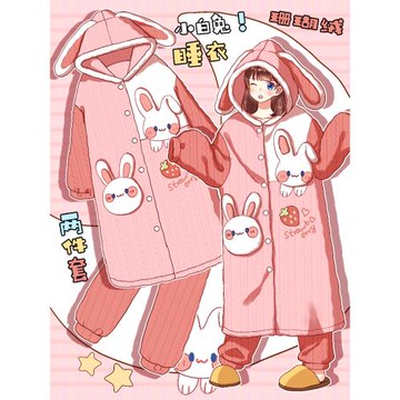 小奶兔！日系可愛珊瑚絨睡衣女2023年新款加絨加厚睡袍長款家居服