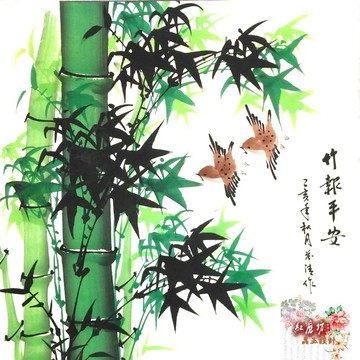 【紅磨坊】國畫 綠竹 開運竹 純手工繪圖裱好 國畫一幅92X58.5CM 步步高升  Ruby 加持祈福