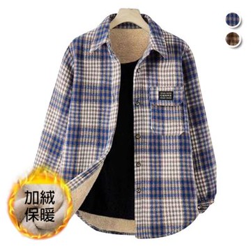 [韓國K.W.]現貨韓國專櫃頂極好感格子保暖加絨外套(中長版外套/立領外套/加絨外套)