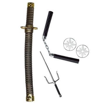 摩達客 COSPLAY派對裝扮 包含忍者劍、匕首、飛鏢  1組  忍者造型 黑色 + 銀色