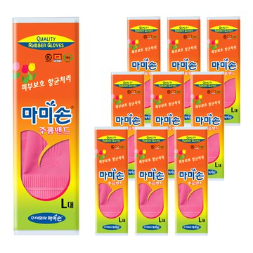 Mamison 鬆緊款橡膠手套 大 粉色 10雙  L(38 x 21cm)
