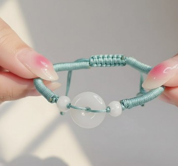 【願‧平安】白翡翡翠平安扣編織手鍊 | 天然緬甸玉翡翠A貨| 送禮