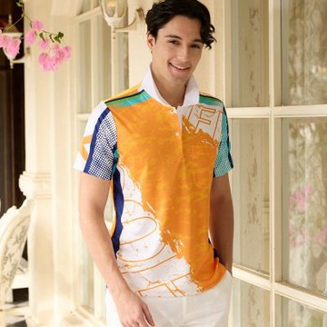 LEIDOOE 雲霧LOGO紋細針雙面排汗男短POLO衫(96198)活力橙