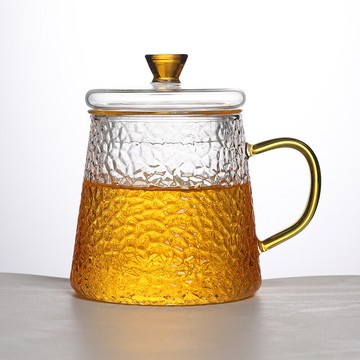 玻璃辦公杯濾茶杯三件套帶蓋綠茶花茶杯大容量錘紋男士女士家用濾