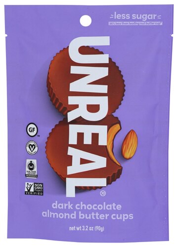 Unreal Almond Butter Cups Candy Vegan Gluten Free Dark Chocolate 3.2 oz