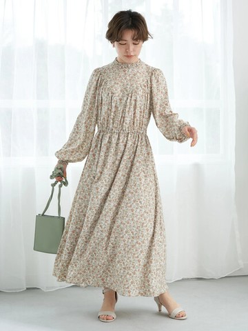 迷彩印花圖案收腰長袖洋裝(1M21L0H0200) - earth music&ecology