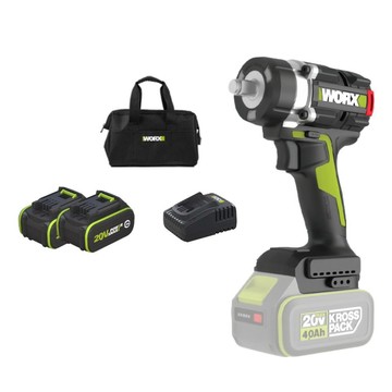 WORX 威克士 20V無刷鋰電衝擊扳手 WU270 (包含4.0Ah電池2個 + 2A充電器+工具袋)  1個