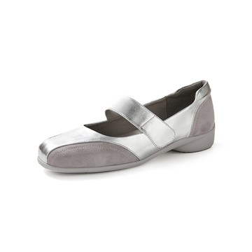 『官網獨家★特賣福袋』Sabon異材質魔鬼氈瑪莉珍楔型鞋 銀X灰色 (10313893)