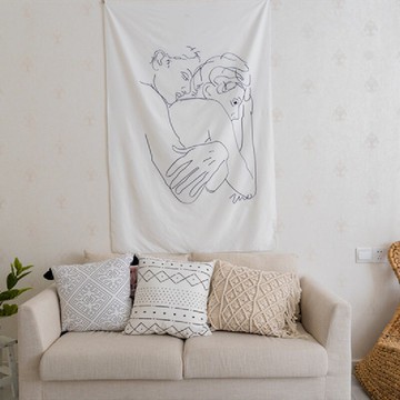 擁抱簡約線條背景布床頭掛布ins風裝飾墻布臥室房間布置掛畫布藝