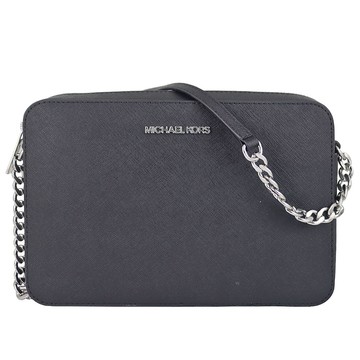 Michael Kors Jet Set 黑防刮皮革金屬鍊帶方形斜背包