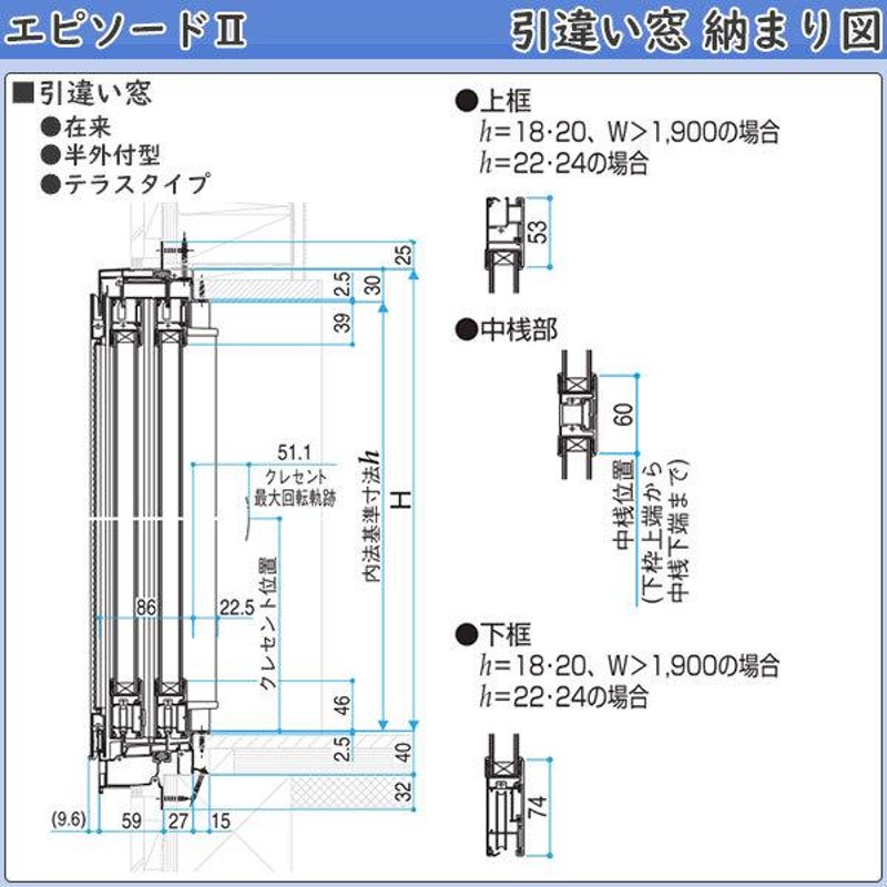 YKKAP窓サッシ 引き違い窓 エピソード2NEO-B 2枚建 半外付型：[幅870mm