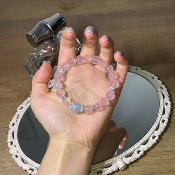 【浪漫邂逅】天然粉水晶手鏈海藍寶手串招桃花西柚粉水晶轉運現貨