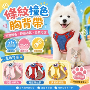 條紋撞色胸背帶💗 防暴衝胸背帶 狗胸背帶 胸背帶 寵物胸背帶 寵物背帶 大型犬胸背帶 中型犬胸背帶寵物胸背柴犬