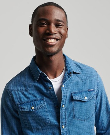 Superdry Men's Men's Resurrection Shirt Blue / Indigo Dobby Check - Size: Xxxl