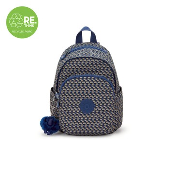 藍米格紋拉鍊式小巧收納後背包-DELIA MINI