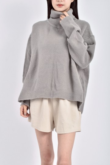 (2XL) 質感針織高領長袖灰色毛衣