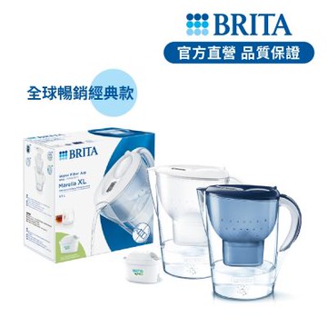 【BRITA官方】[共1壺7芯] Marella 馬利拉濾水壺3.5L(藍/白)+MxPro 全效型濾芯x1 去水垢濾芯x6