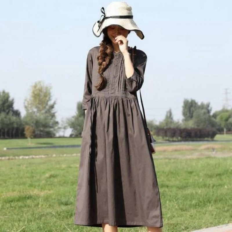 レディース ワンピース 春 秋冬 七分袖 レトロワンピース ウエスト切り替え ミモレ丈 ナチュラル ガーリー 大人ガーリー フェミニン 通販 Lineポイント最大get Lineショッピング