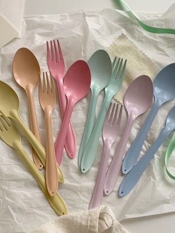 Pastel Rainbow Enamel Spoon and Fork Set