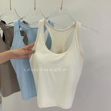 火炬花新款工字美背運動背心固定杯修身顯瘦瑜伽健身服上衣帶胸墊