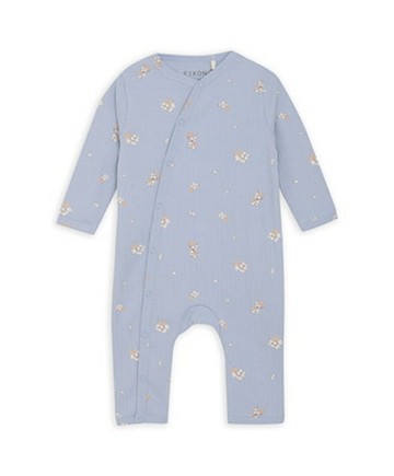 有機棉長袖斜襟連身兔裝(淺水藍)86cm