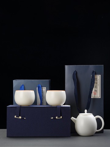 唐豐白瓷功夫茶具禮盒家用開片可養過濾泡茶壺旅行簡易一壺二杯A
