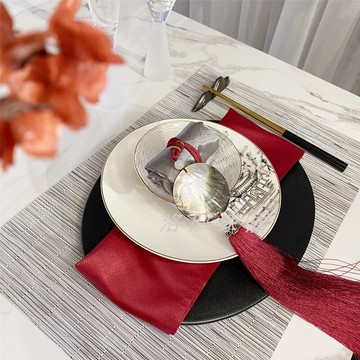 新中式美式古典輕奢山水墨畫餐盤樣板房會所酒店餐廳桌面餐具套裝