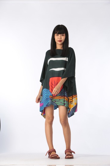 Poncho Blouse Cotton Rayon Hand Painted for Summer resort va