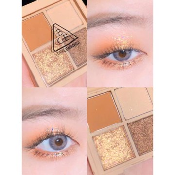 韓國3CE迷你四色眼影盤亮片全閃啞光大地色玫瑰拿鐵女學生易上色