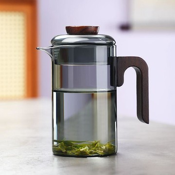🔥臺灣出貨🔥高硼硅耐热玻璃茶壶带木柄茶水分离茶杯办公家用茶具懒人泡茶神器