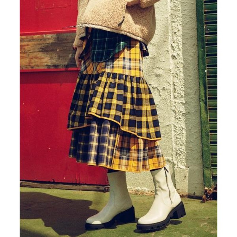 スカート ミルクフェド PLAID PATCHWORK SKIRT チェック柄 パッチ