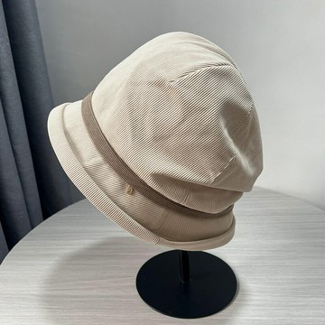 韓版燈芯絨漁夫帽女秋冬復古顯臉小堆堆帽子2024新款卷邊保暖盆帽