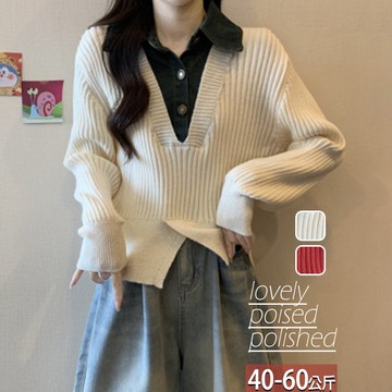 假兩件撞色半開襟針織毛衣(70)【586304X】【現+預】☆流行前線☆