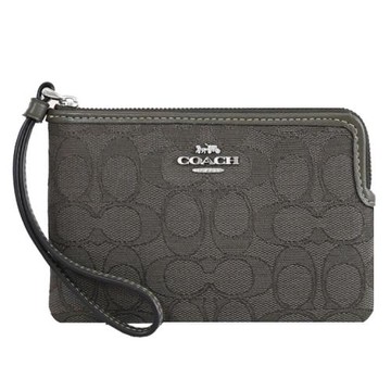 COACH CW862 馬車LOGO滿版緹花拉鍊小手拿包.橄欖綠