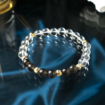 情侶對鍊【好運連連】白水晶茶晶月光石手鍊