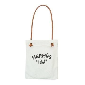 Hermes 展示品 Aline Groom 人字紋帆布肩背包(粉筆白/金)