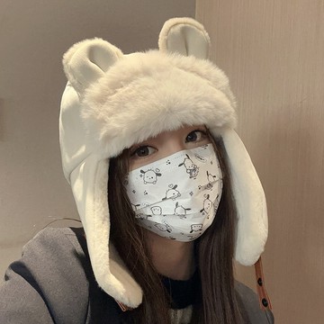 帽子女 冬季帽子 可愛耳朵毛絨帽子 保暖帽子 加厚帽子 雷鋒帽 冬天騎行防風防寒帽子 秋冬保暖神器